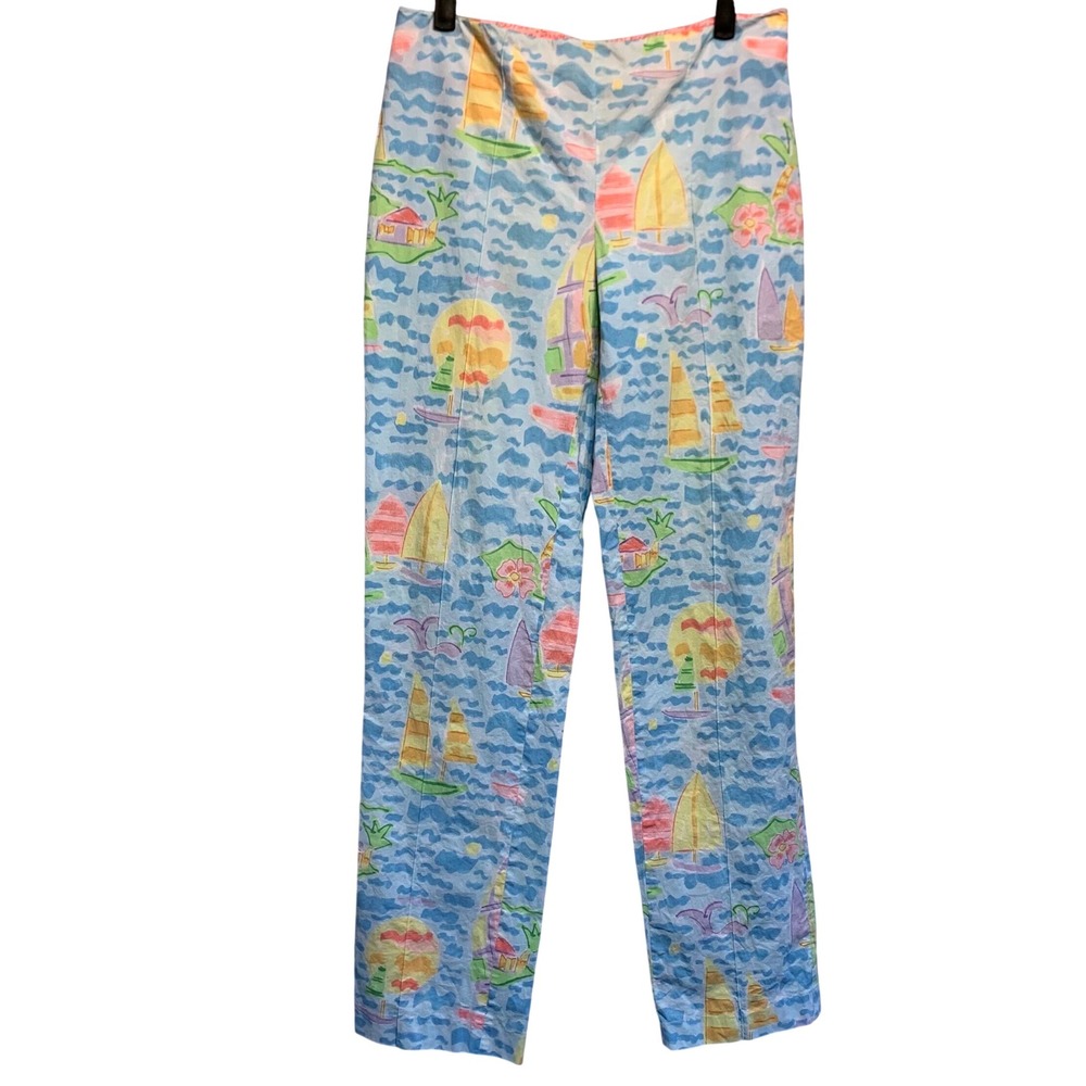 Pamela Ferrari Firenze Sailboat Print Pants 8 Italian Euro Summer Preppy Sailing